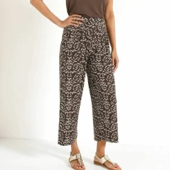 Pantalon large 7/8ème, taille élastiquée, maille imprimée