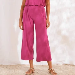Pantalon large 7/8ème, taille élastiquée, maille unie