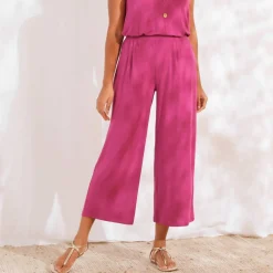 Pantalon large 7/8ème, taille élastiquée, maille unie