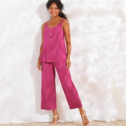 Pantalon large 7/8ème, taille élastiquée, maille unie
