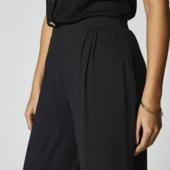 Pantalon large 7/8ème, taille élastiquée, maille unie