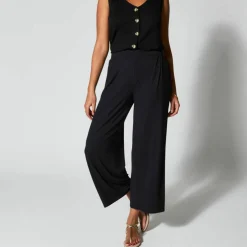 Pantalon large 7/8ème, taille élastiquée, maille unie