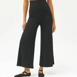 Pantalon large 7/8ème taille élastiquée uni