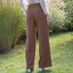 Pantalon large à pinces taille haute, uni
