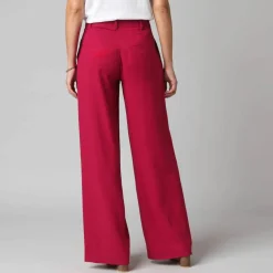 Pantalon large à pinces uni, en viscose-lin