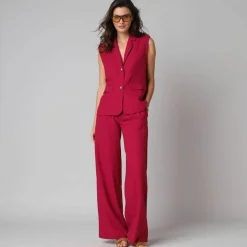 Pantalon large à pinces uni, en viscose-lin
