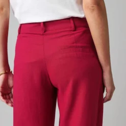 Pantalon large à pinces uni, en viscose-lin