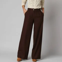 Pantalon large à pinces uni, en viscose-lin