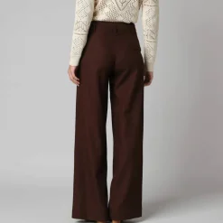 Pantalon large à pinces uni, en viscose-lin