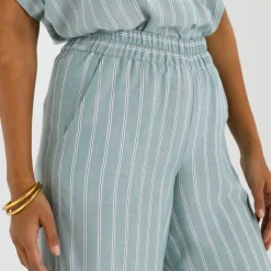 Pantalon large rayé, taille élastiquée
