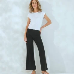 Pantalon large stretch, taille élastiquée