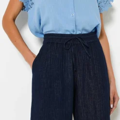 Pantalon large taille haute effet jean, en gaze de coton