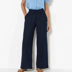 Pantalon large taille haute effet jean, en gaze de coton