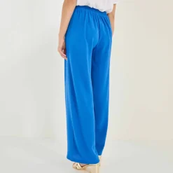 Pantalon large taille haute à enfiler, crêpe fluide