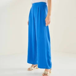 Pantalon large taille haute à enfiler, crêpe fluide
