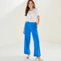 Pantalon large taille haute à enfiler, crêpe fluide