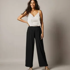 Pantalon large taille haute à enfiler, crêpe fluide