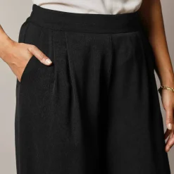 Pantalon large taille haute à enfiler, crêpe fluide