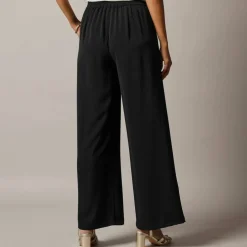 Pantalon large taille haute à enfiler, crêpe fluide