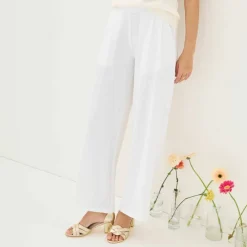 Pantalon large taille haute à enfiler, crêpe fluide
