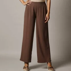 Pantalon large taille haute à enfiler, crêpe fluide