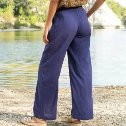 Pantalon large taille haute, gaze de coton