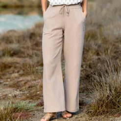 Pantalon large taille haute, gaze de coton