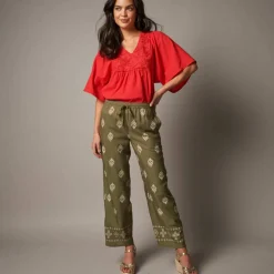 Pantalon large taille haute, viscose imprimée
