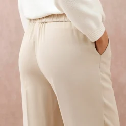 Pantalon large taille élastiquée, crêpe