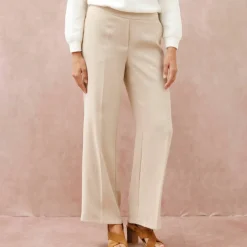 Pantalon large taille élastiquée, crêpe
