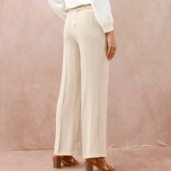 Pantalon large taille élastiquée, crêpe