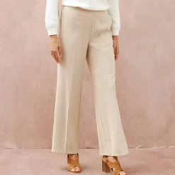 Pantalon large taille élastiquée, crêpe