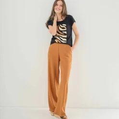 Pantalon large viscose/lin