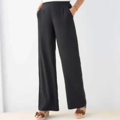 Pantalon large viscose/lin