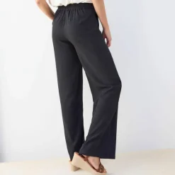 Pantalon large viscose/lin