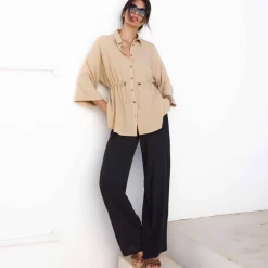 Pantalon large viscose/lin
