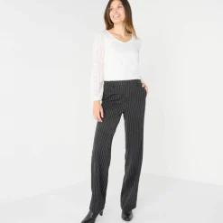 Pantalon élégant droit, rayé