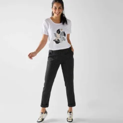Pantalon 7/8ème fuselé rayé