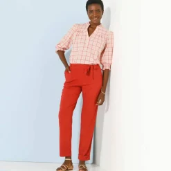 Pantalon 7/8ème fuselé uni, tissu fluide