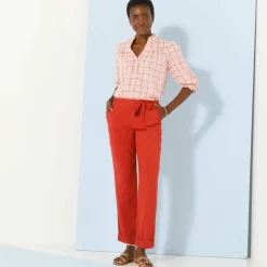 Pantalon 7/8ème fuselé uni, tissu fluide