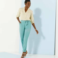 Pantalon 7/8ème fuselé uni, tissu fluide