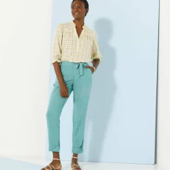 Pantalon 7/8ème fuselé uni, tissu fluide