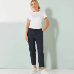 Pantalon mom 7/8ème uni, coton