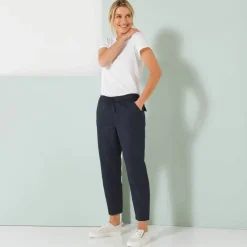 Pantalon mom 7/8ème uni, coton