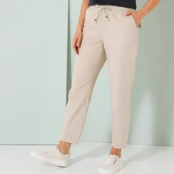 Pantalon mom 7/8ème uni, coton