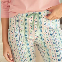 Pantalon pyjama imprimé fleuri rayé