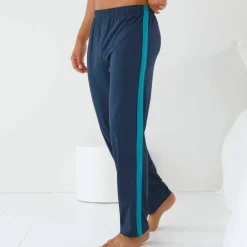 Pantalon pyjama uni bande contrastée