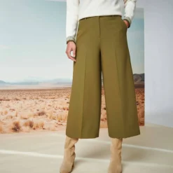Pantalon taille haute, effet jupe-culotte