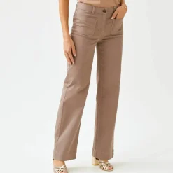 Pantalon twill coupe large taille haute, grande stature