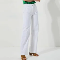 Pantalon twill coupe large taille haute, petite stature